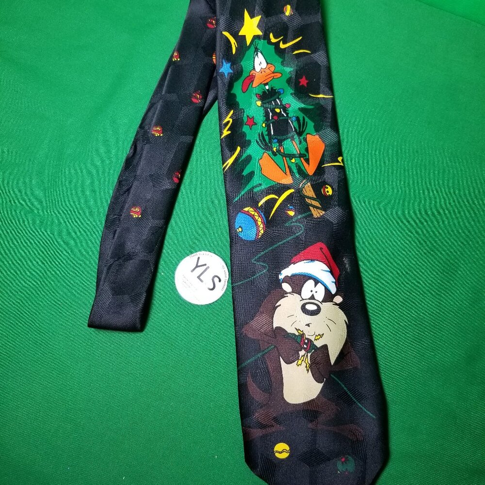 Vintage Looney Tunes‎ Taz & Daffy 1995 Christmas Men's Necktie Holiday Tie